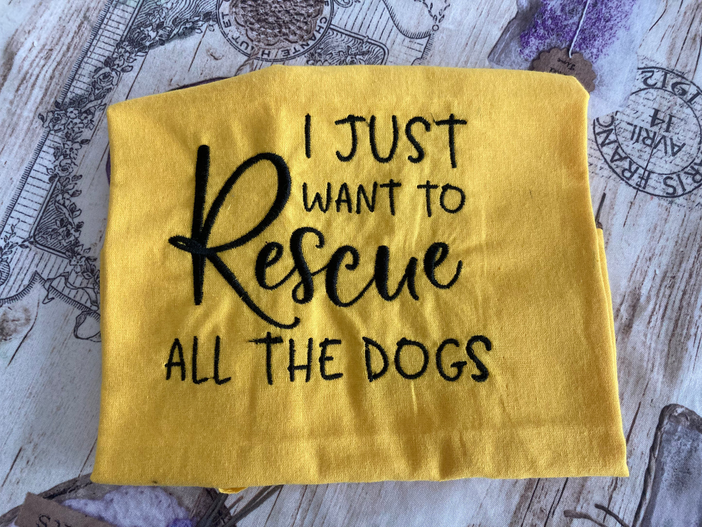 Rescue slogan handmade embroidered bags