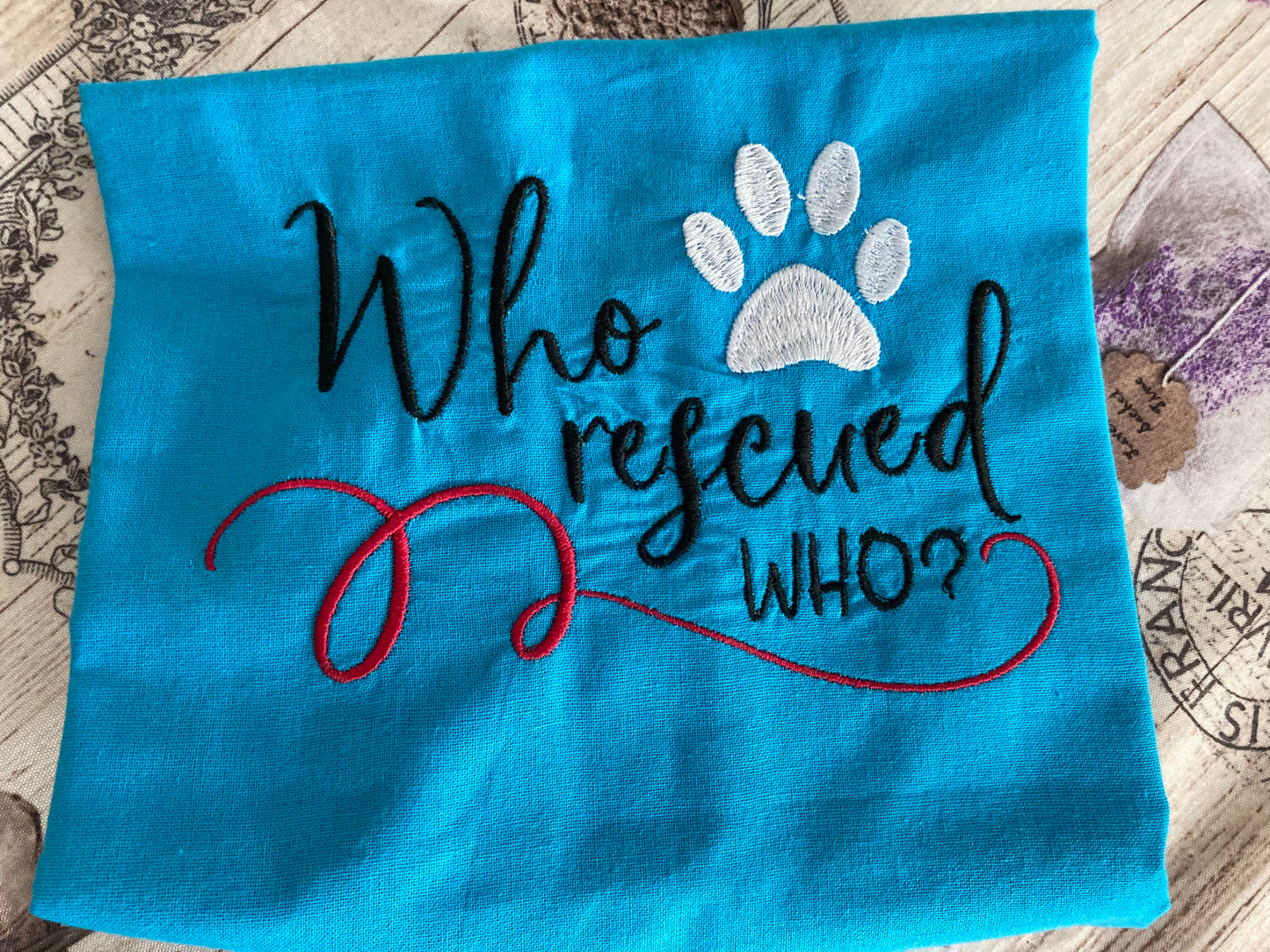 Rescue slogan handmade embroidered bags